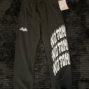 Black Graphic Sweatpants with White Flames